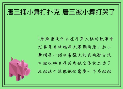 唐三捅小舞打扑克 唐三被小舞打哭了